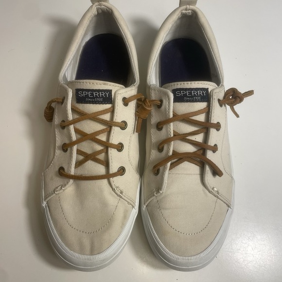 Sperry Shoes - Sperry Women's Canvas Topsider Loafers Leather Laces Size 10